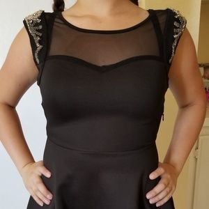 black cute dress with shoulder design
